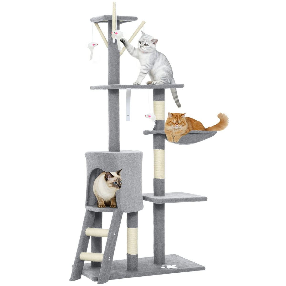 CARLA HOME 134cm Cat Tree for Indoor Cats with Hammock, Plush Perch &amp; Sisal Scratching Posts for Kittens &amp; Adult Cats (Light Grey)