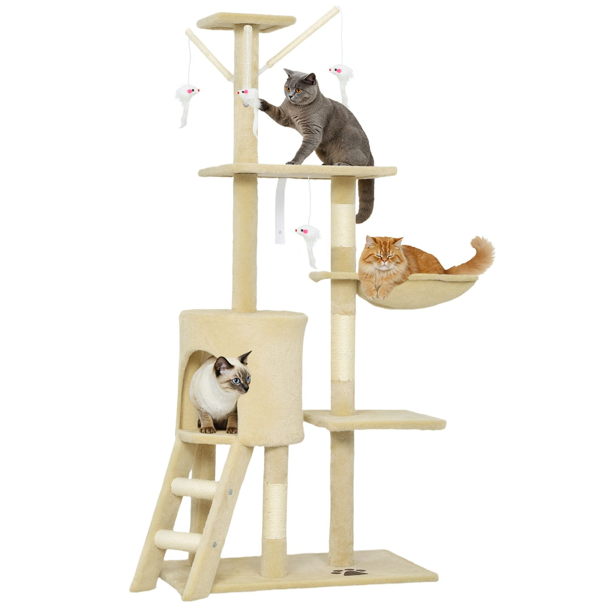 CARLA HOME 134cm Cat Tree for Indoor Cats with Hammock, Plush Perch &amp; Sisal Scratching Posts for Kittens &amp; Adult Cats (Beige)