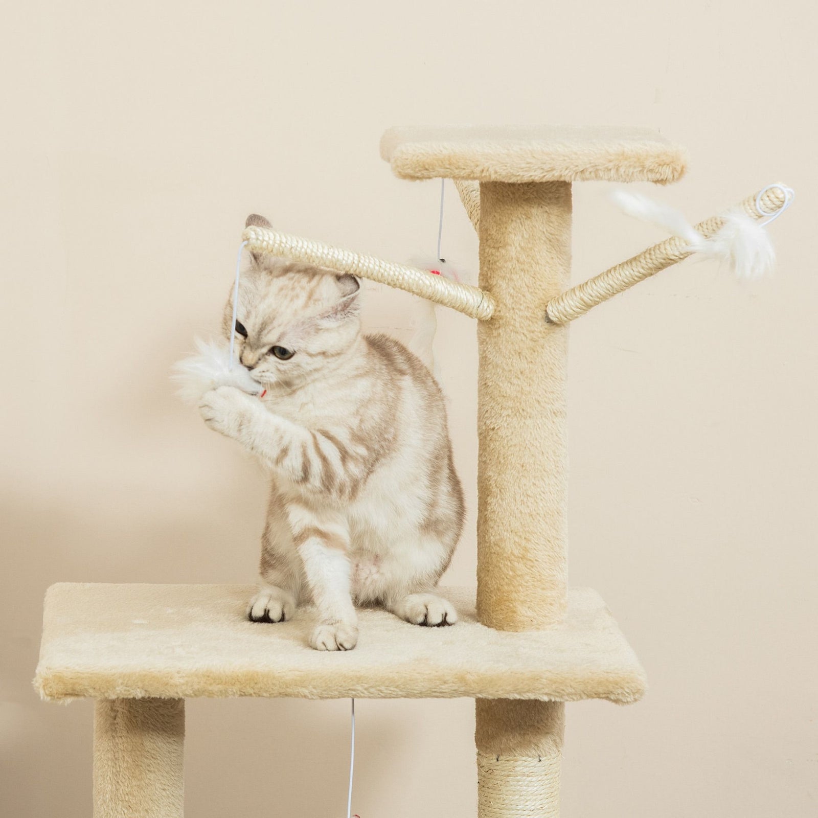 CARLA HOME 134cm Cat Tree for Indoor Cats with Hammock, Plush Perch & Sisal Scratching Posts for Kittens & Adult Cats (Beige)