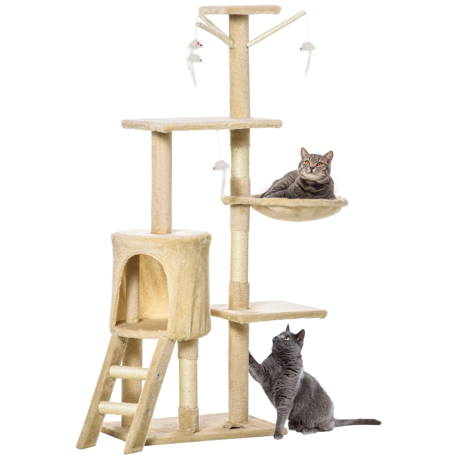 CARLA HOME 134cm Cat Tree for Indoor Cats with Hammock, Plush Perch & Sisal Scratching Posts for Kittens & Adult Cats (Beige)