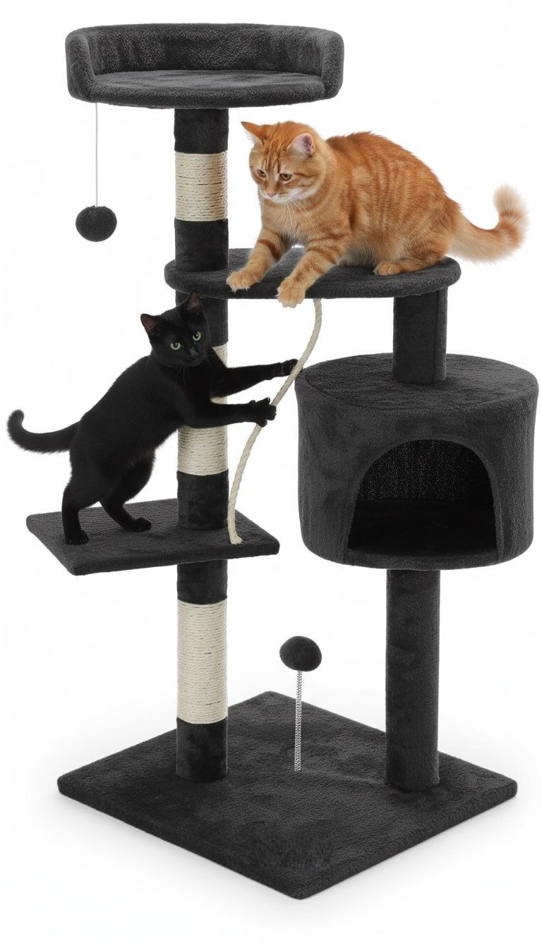 CARLA HOME 140cm Cat Tree for Indoor Cats with Plush Perch, Sisal Scratching Posts &amp; Condo for Kittens &amp; Adult Cats (Dark Grey)
