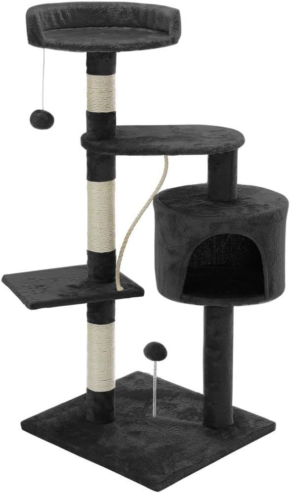 CARLA HOME 140cm Cat Tree for Indoor Cats with Plush Perch, Sisal Scratching Posts & Condo for Kittens & Adult Cats (Dark Grey)