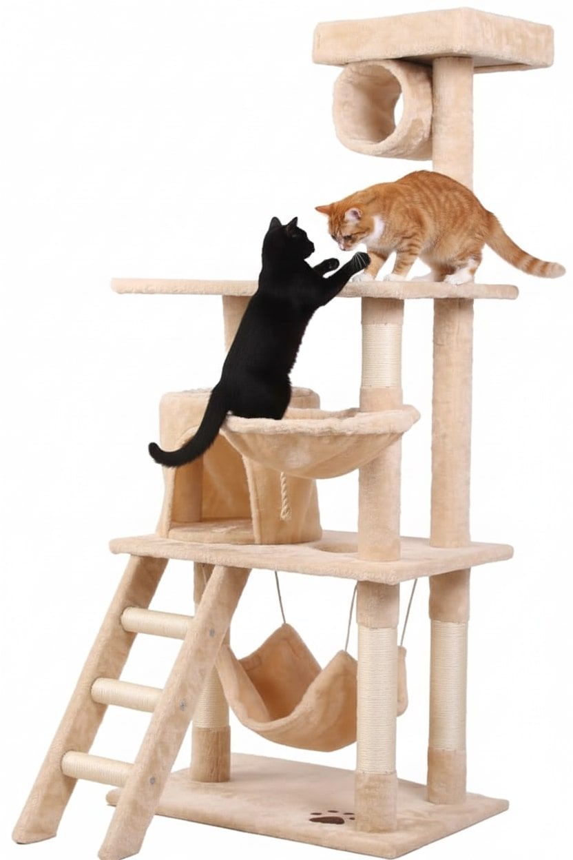 CARLA HOME 141cm Cat Tree Tower for Indoor Cats with Plush Perch, Ladder, Sisal Scratching Posts, Hammock &amp; Condo for Kittens &amp; Adult Cats (Beige)
