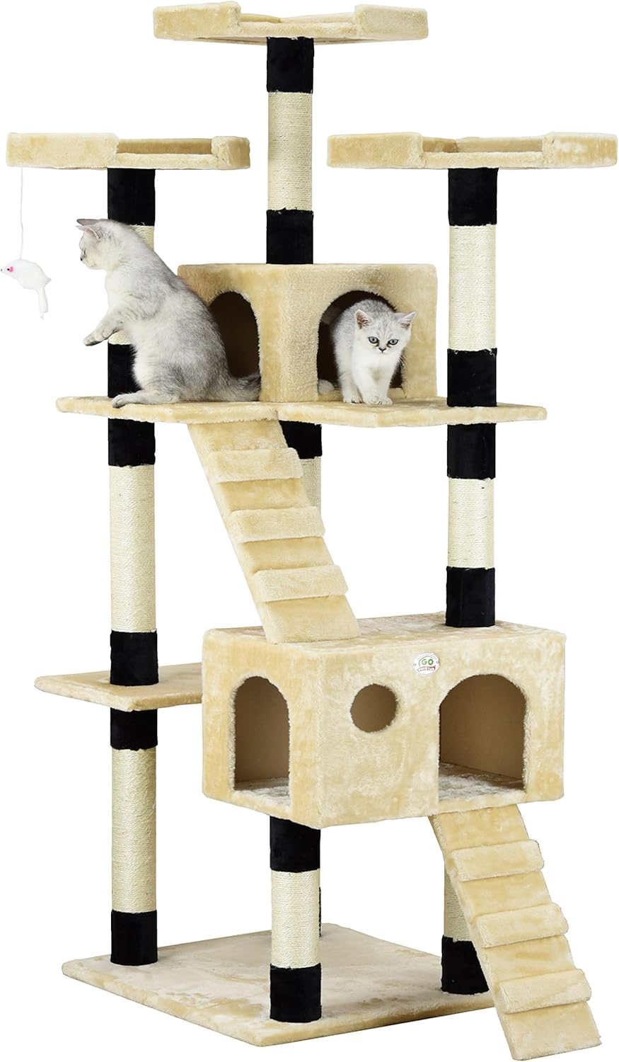CARLA HOME 180cm Cat Tree Tower for Indoor Cats with Dual Condos, Plush Perches, Sisal Scratching Posts &amp; Ramps for Kittens &amp; Adult Cats (Beige)