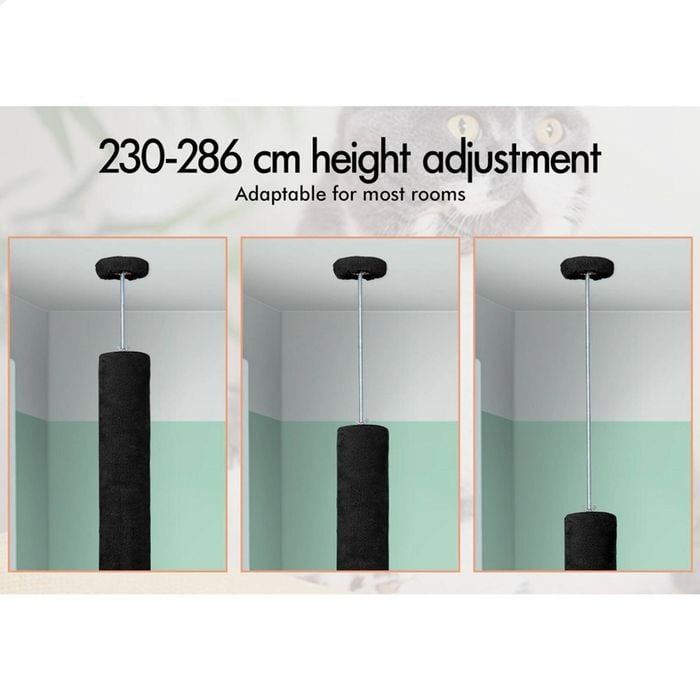CARLA HOME Floor to Ceiling Cat Tree Tower  with Adjustable Height 230-286cm for Indoor Cats (Black)