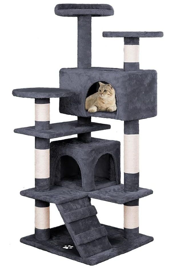 CARLA HOME 180cm Cat Tree Tower for Indoor Cats with Plush Perches, Dual Condos, Natural Sisal Scratching Posts &amp; Ramp for Kittens &amp; Adult Cats (Dark Grey)