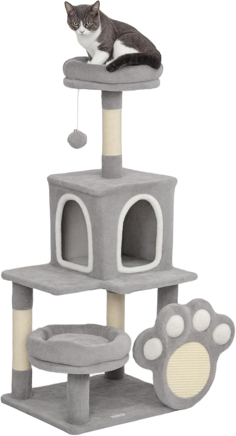 CARLA HOME Large Cat Tree Tower for Indoor Cats with Plush Perch, Cat Condo, Natural Sisal Scratching Posts, Hanging Ball &amp; Paw Scratcher