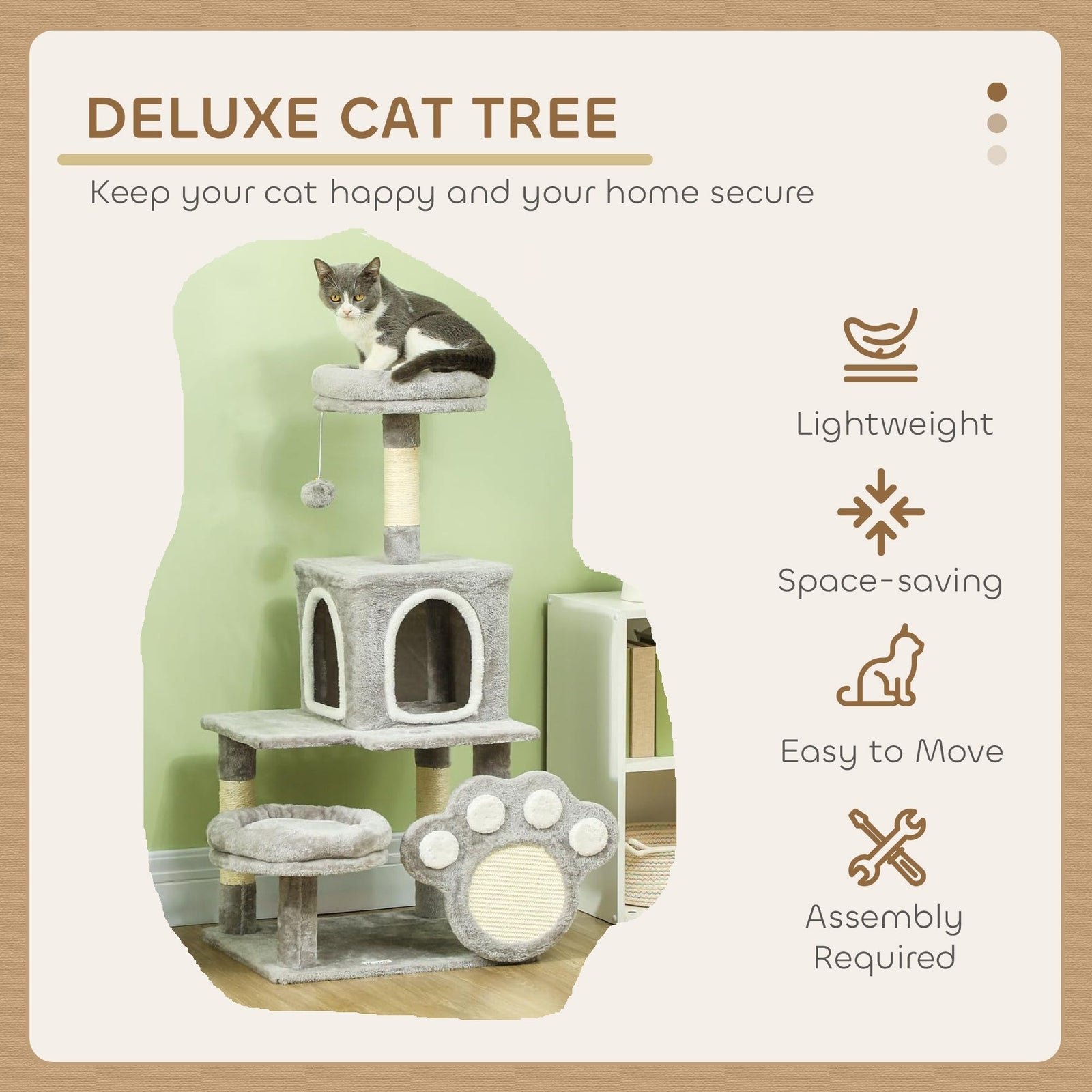 CARLA HOME Large Cat Tree Tower for Indoor Cats with Plush Perch, Cat Condo, Natural Sisal Scratching Posts, Hanging Ball & Paw Scratcher