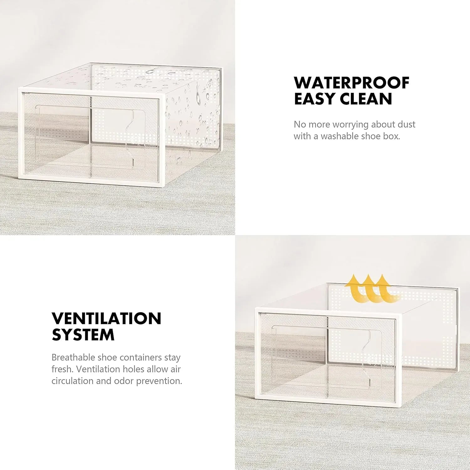 CARLA HOME 6-Pack Clear Stackable Shoe Storage Boxes - White - Shoe Box Storage