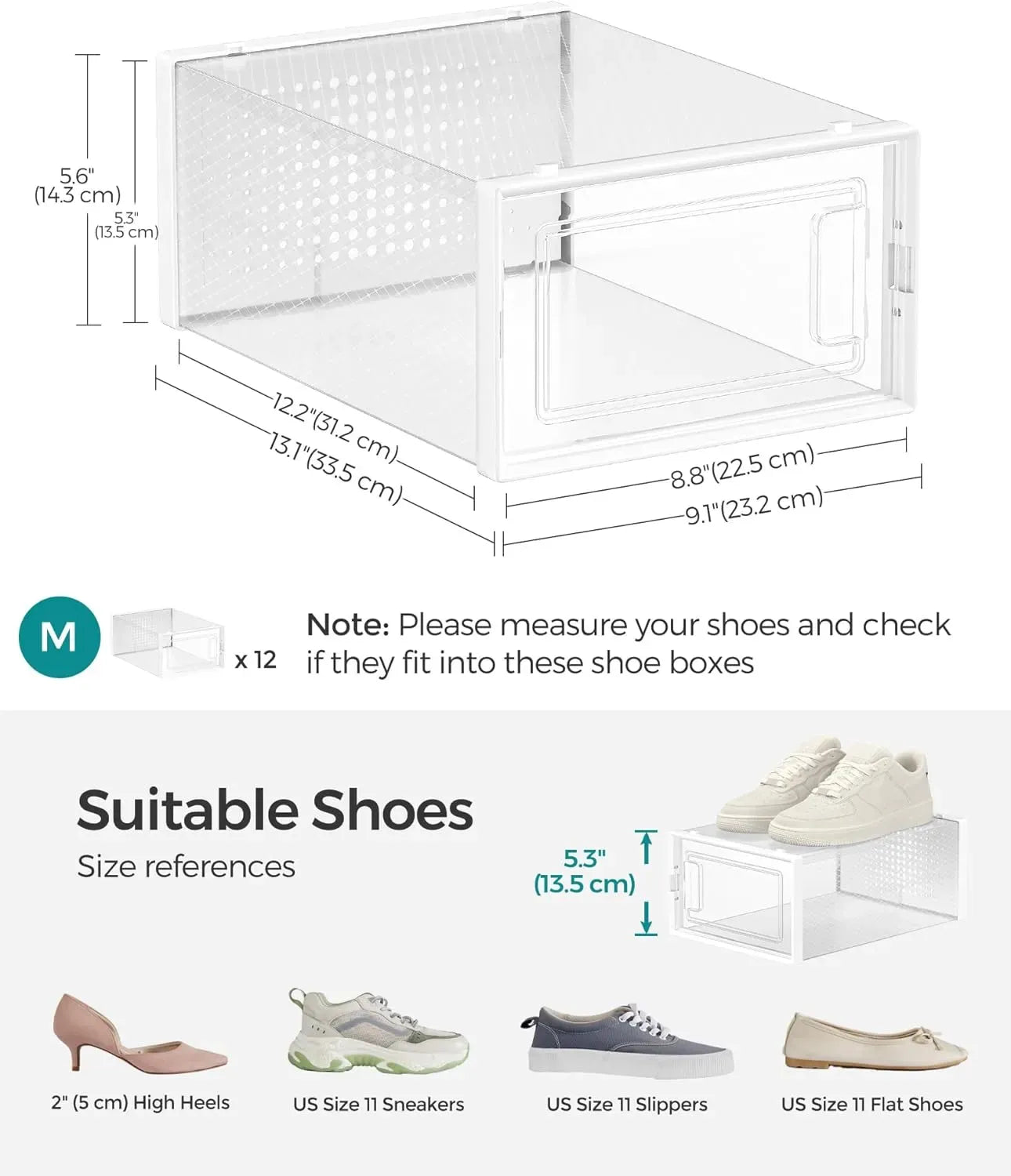 CARLA HOME 12-Pack Clear Shoe Storage Boxes - Stackable - White - Shoe Box Storage