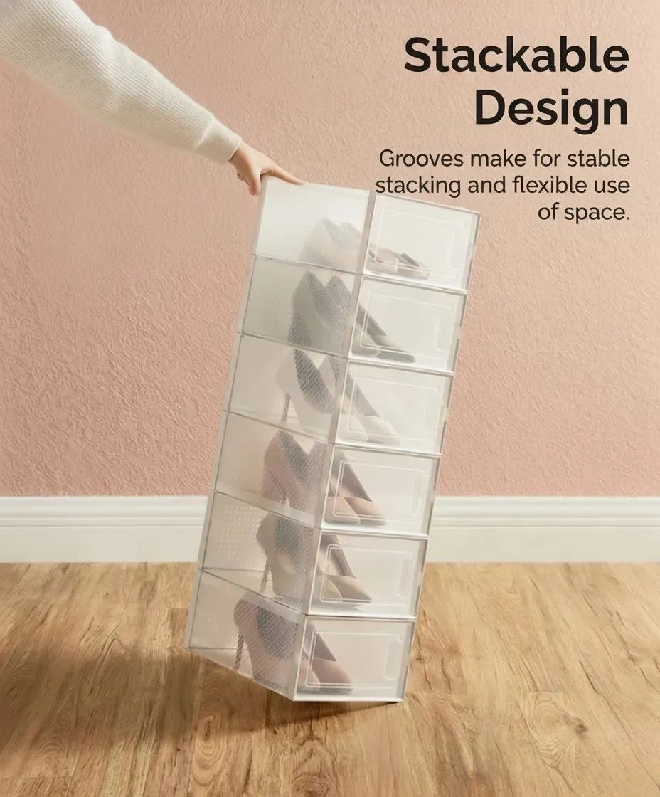 CARLA HOME 12-Pack Clear Shoe Storage Boxes - Stackable - White - Shoe Box Storage