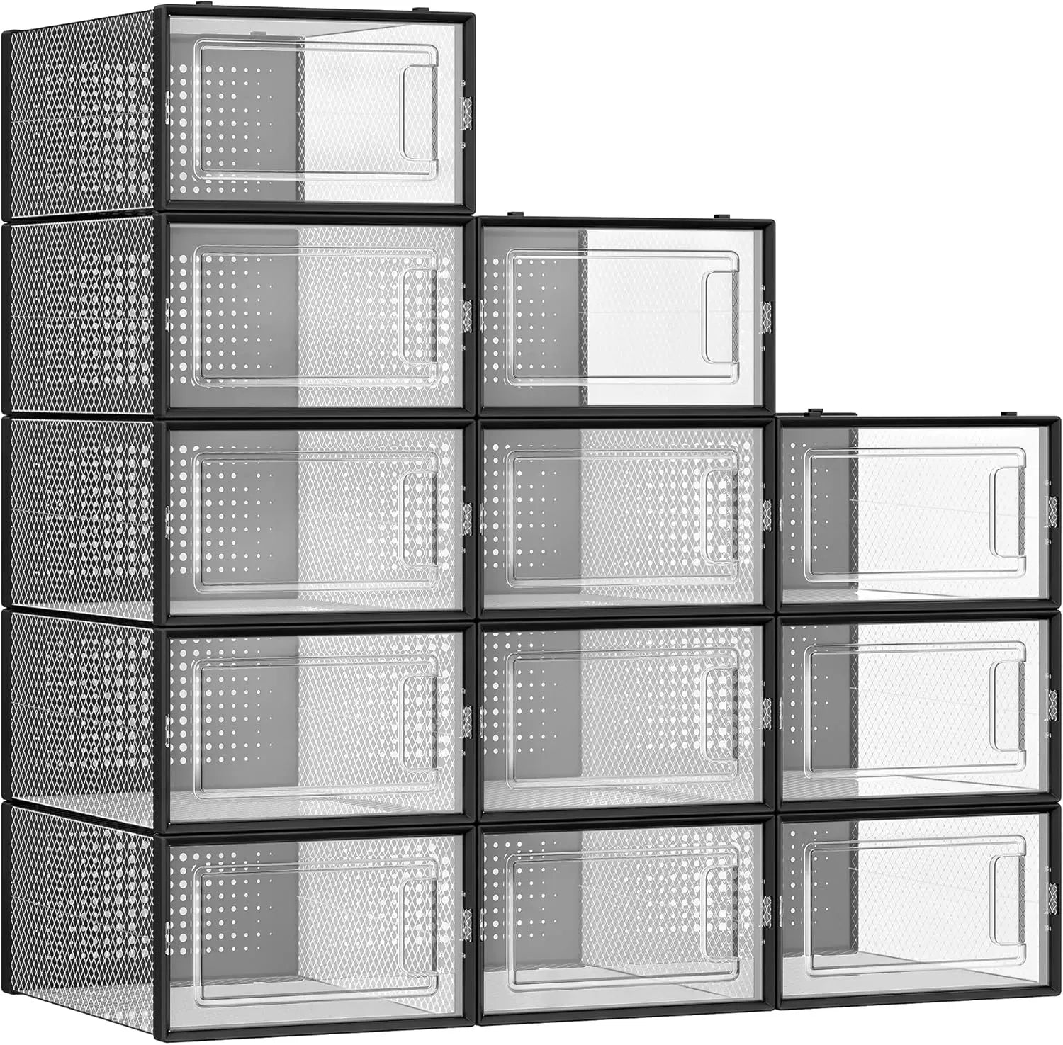 CARLA HOME 12-Pack Clear Stackable Shoe Storage Boxes - Black - Shoe Box Storage
