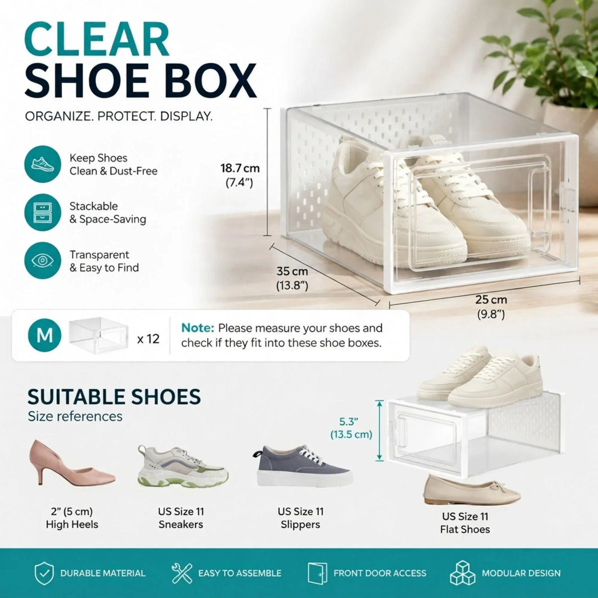 CARLA HOME 12-Pack Clear Stackable Shoe Storage Boxes - White - Shoe Box Storage