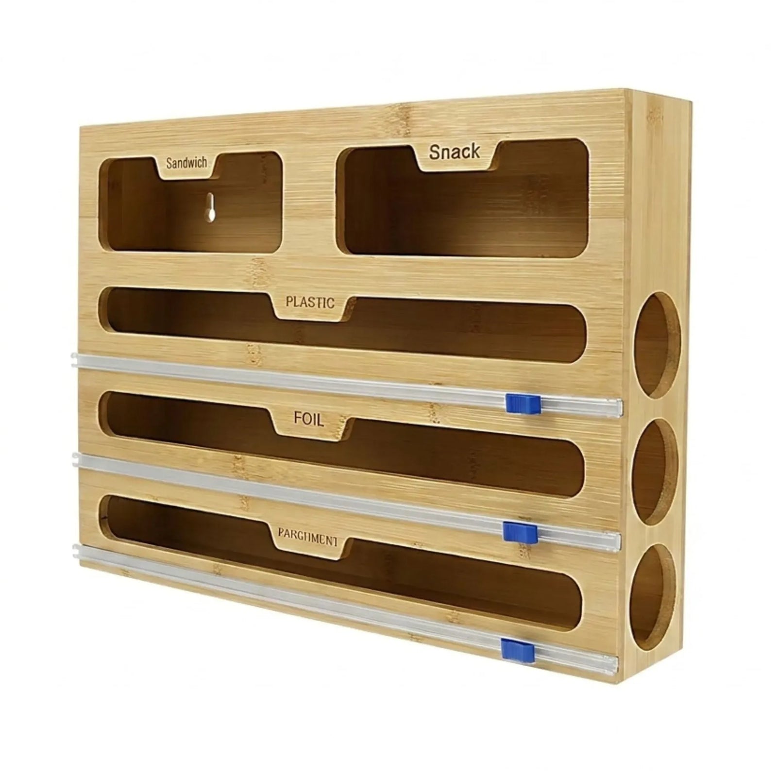 CARLA HOME Bamboo Wrap Organiser, 5 in 1 Dispenser with Cutter for Kitchen