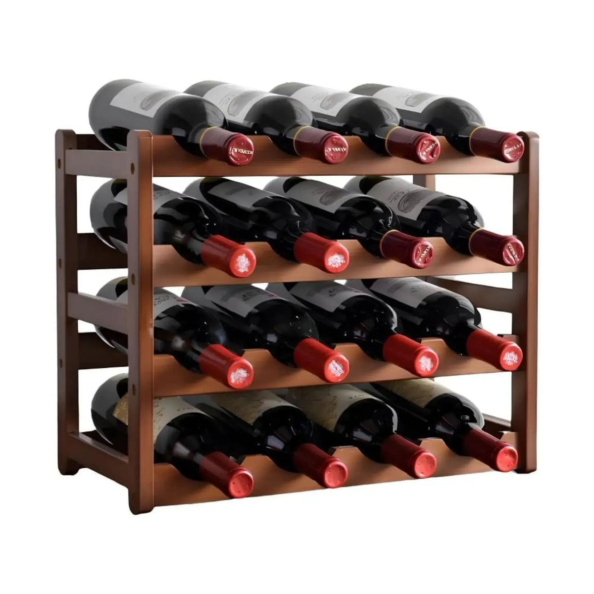 CARLA HOME 4 Tier Wooden Wine Rack, 16 Bottle Storage, Brown