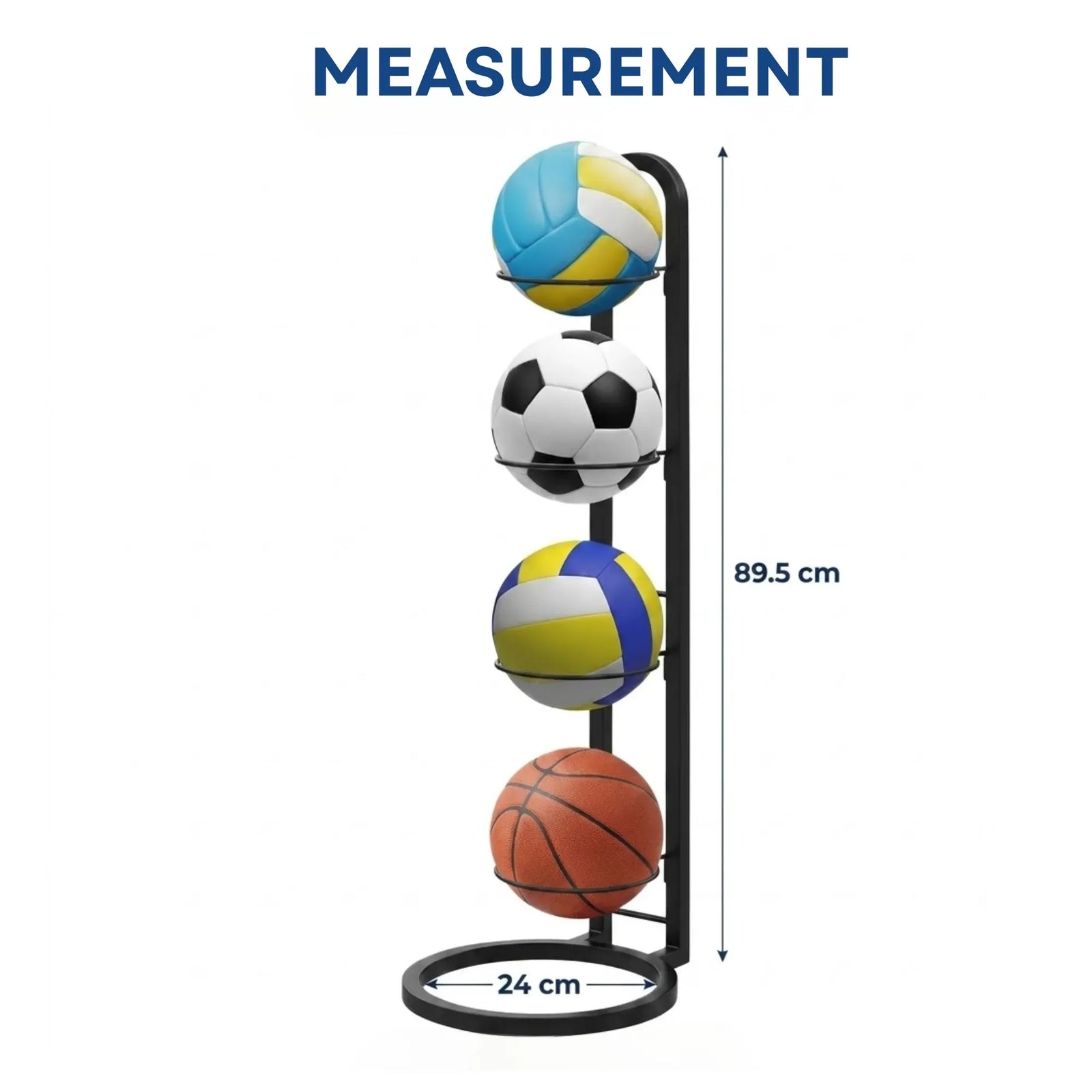 CARLA HOME 4 Tier Ball Storage Rack - Vertical Metal Stand - Black - Basketball Hoop