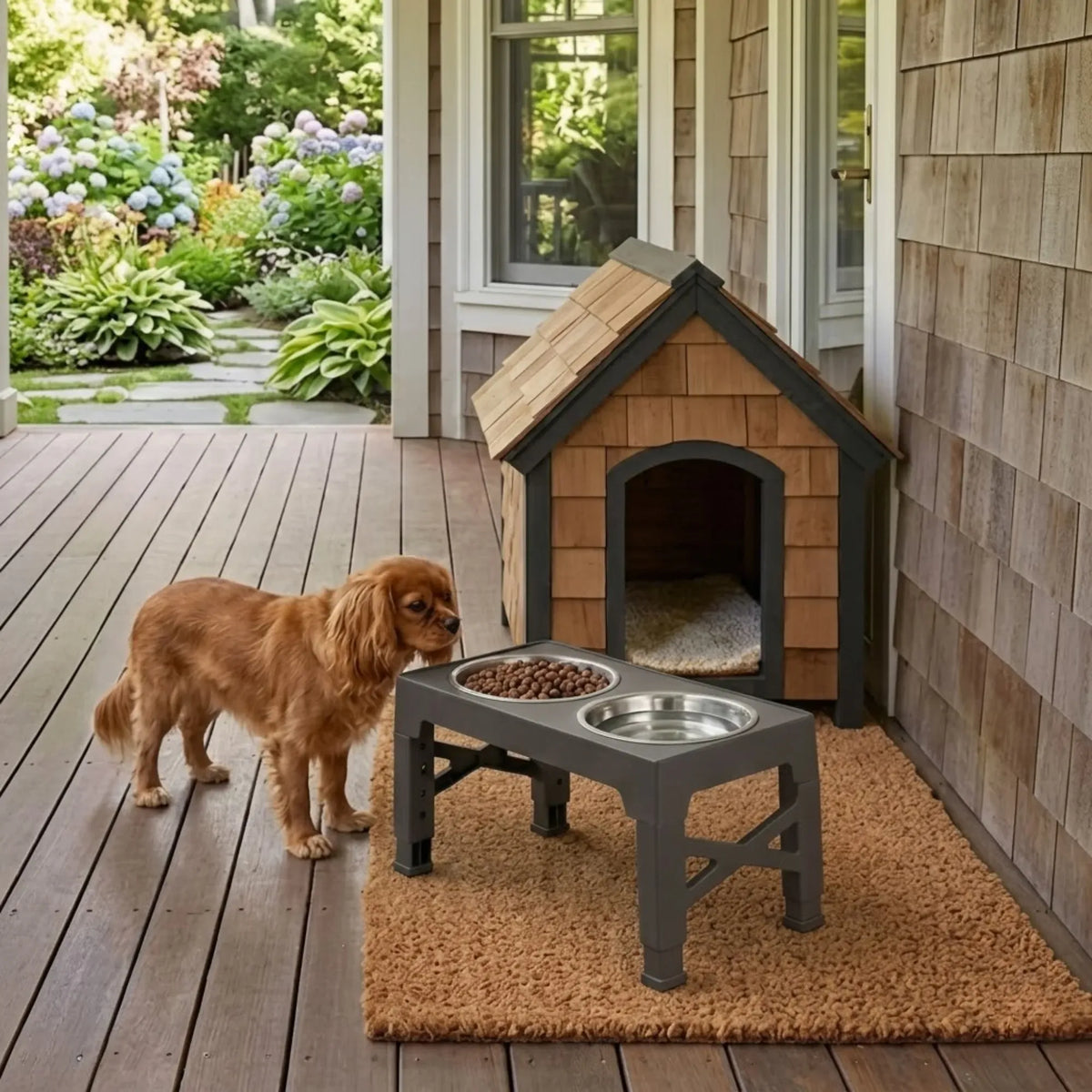 CARLA HOME Raised Dog Bowl Stand - 4 - Height Adjustable - Black - Pet Feeder - Metal