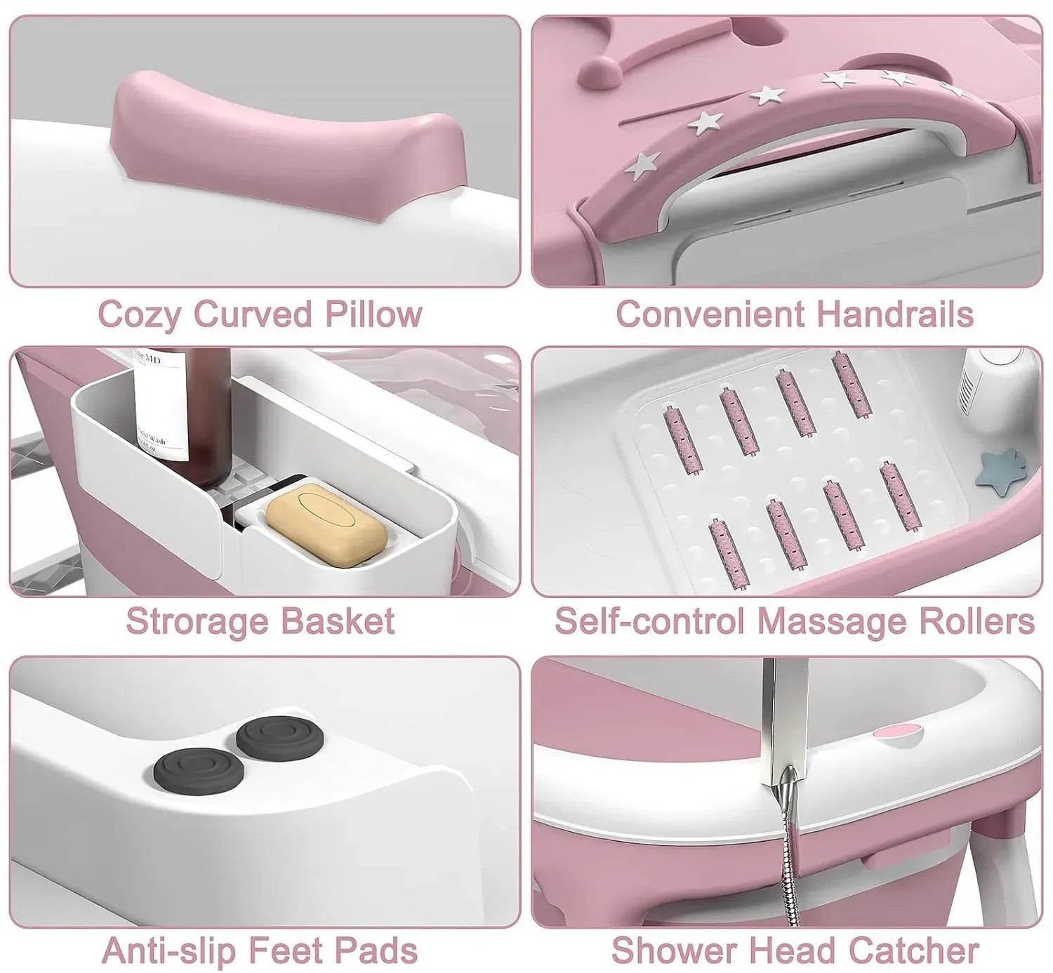 CARLA HOME Foldable Bathtub Adult - Collapsible Soaking Tub - Pink - Folding Bathub
