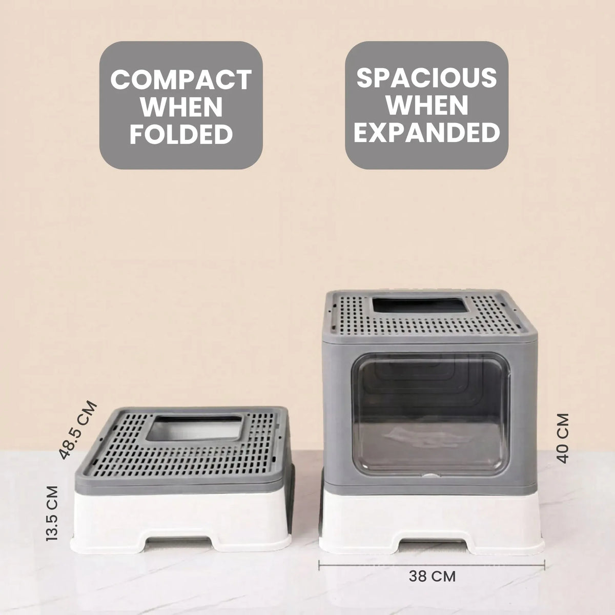CARLA HOME Foldable Enclosed Cat Litter Box with Scoop - Grey - Plastic - Kitty Litter Tray