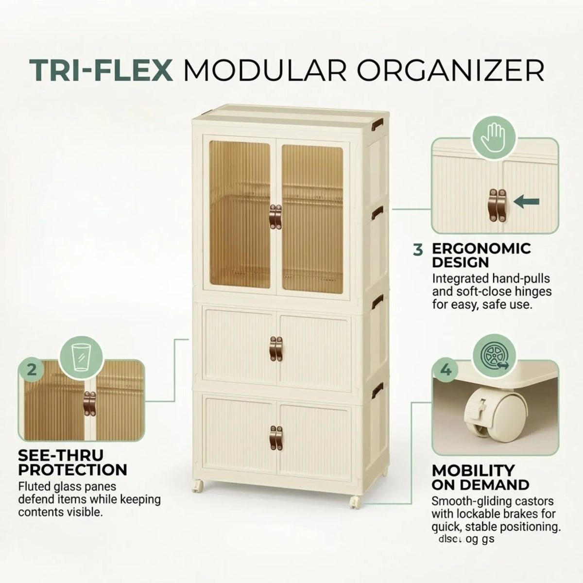 CARLA HOME 3 - Tier Foldable Wardrobe Cabinet - White - Plastic - Clothe Storage