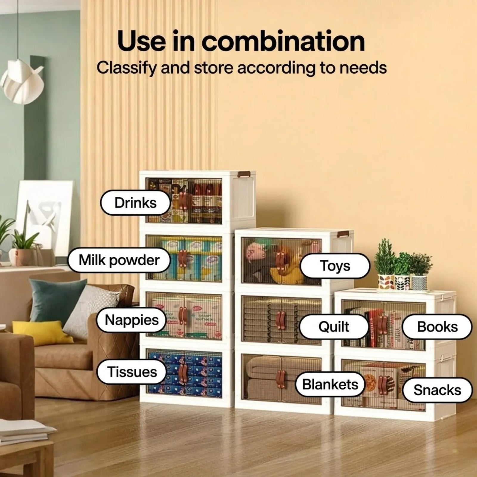 CARLA HOME 3 Tier Stackable Storage Cabinet with Wheels White - Storage Box - Plastic