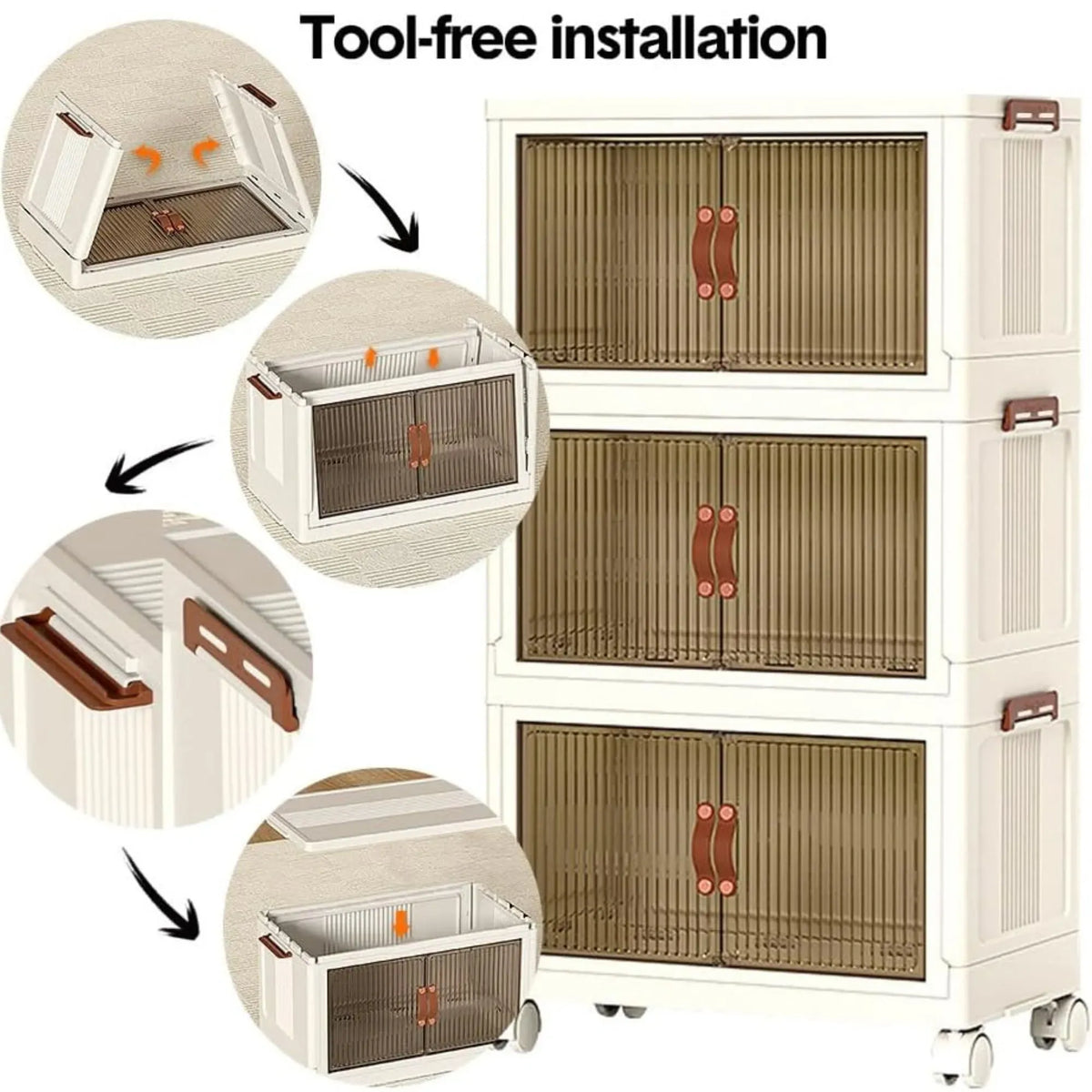 CARLA HOME 3 Tier Stackable Storage Cabinet with Wheels White - Storage Box - Plastic