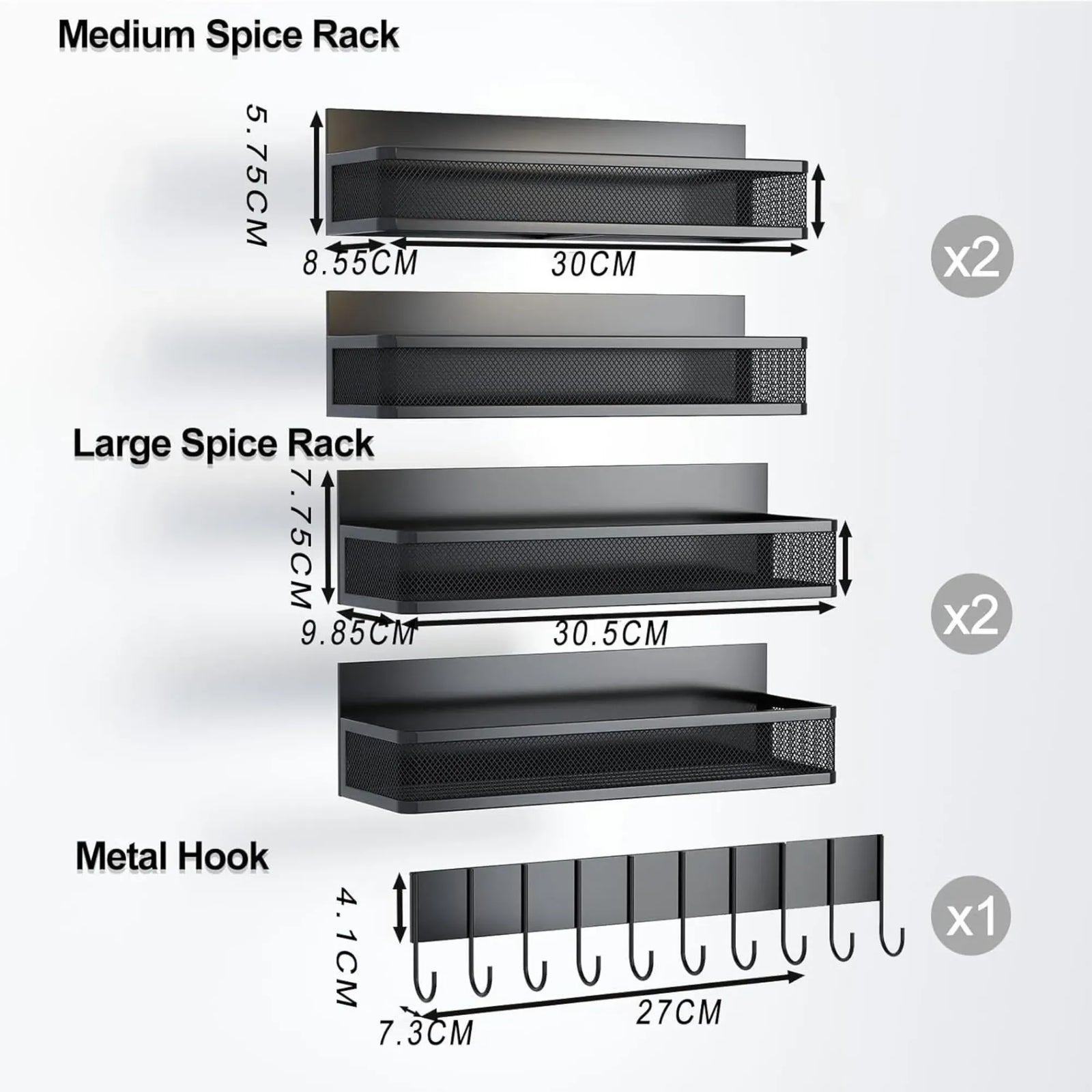 CARLA HOME 5 Pack Magnetic Spice Rack for Fridge Kitchen with Hook Bar