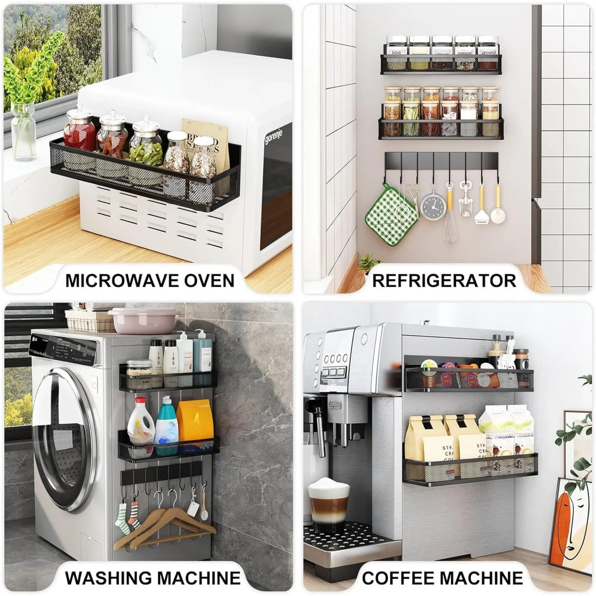 CARLA HOME 3 Pack Magnetic Spice Rack for Fridge Kitchen with Hook Bar