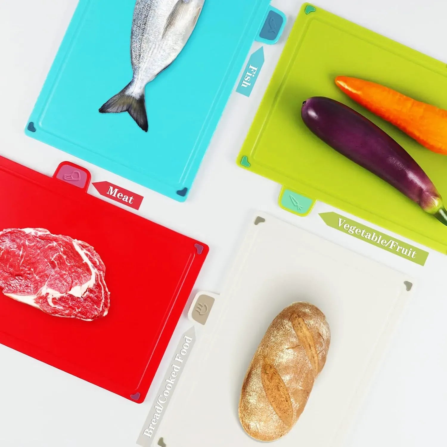 CARLA HOME 4 Pcs Colour Coded Cutting Board Set with Stand for Kitchen Organisation