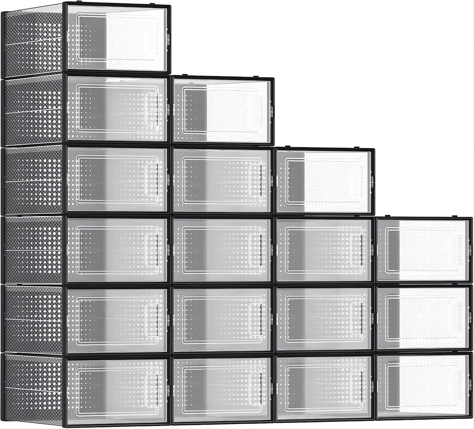 CARLA HOME 18-Pack Shoe Storage Boxes - Clear Stackable - Black - Shoe Box Storage