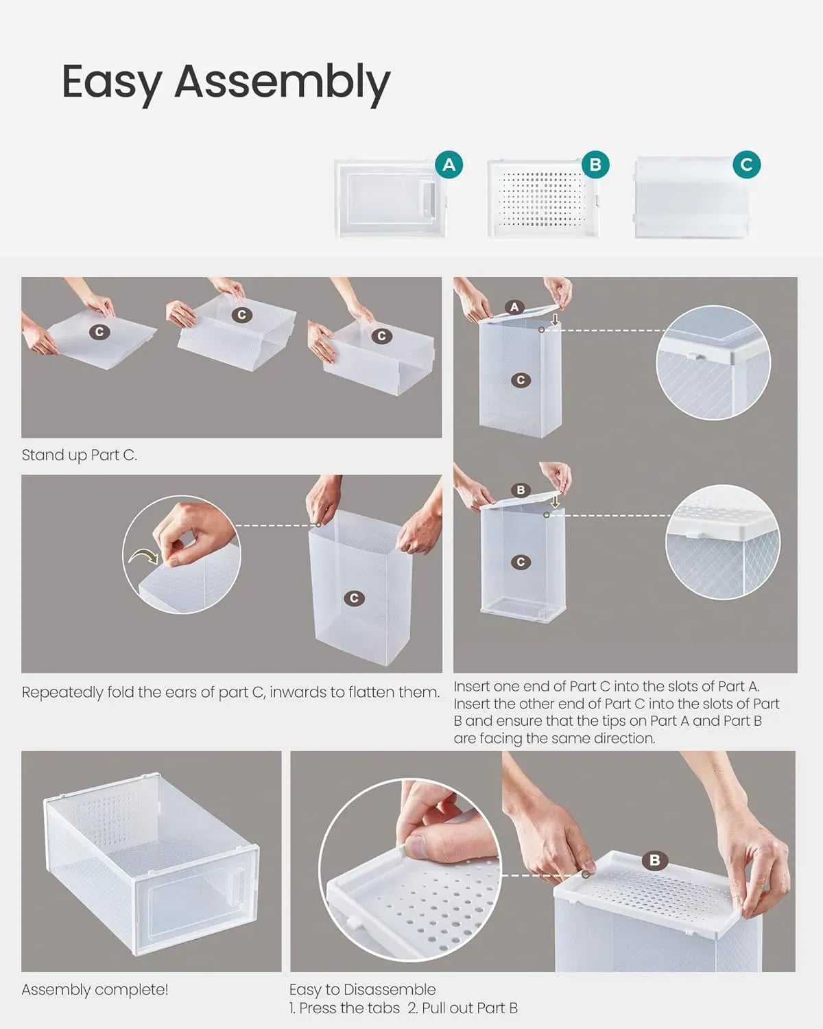 CARLA HOME 18-Pack Shoe Storage Boxes - Clear Stackable - White - Shoe Box Storage