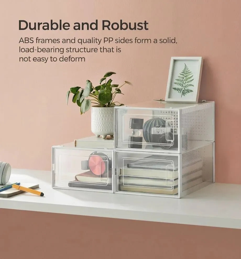 CARLA HOME 18-Pack Shoe Storage Boxes - Clear Stackable - White - Shoe Box Storage