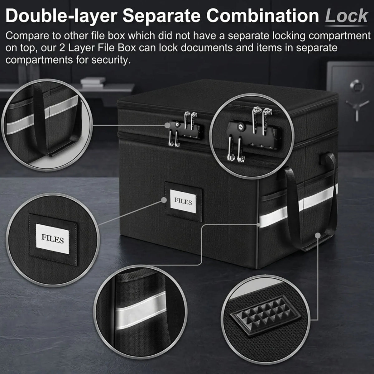 CARLA HOME Fireproof Document Box with Lock - Fabric - Office - Fireproof Document Safe