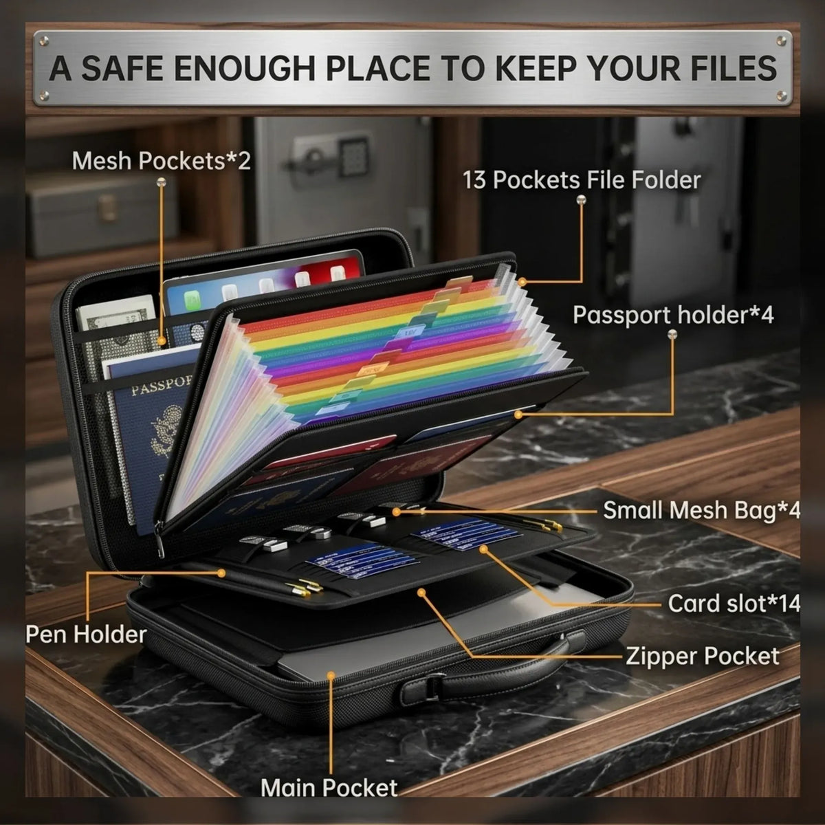 CARLA HOME Fireproof Document Box with Lock - Hard Shell - Glass Fiber - Fireproof File Organizer