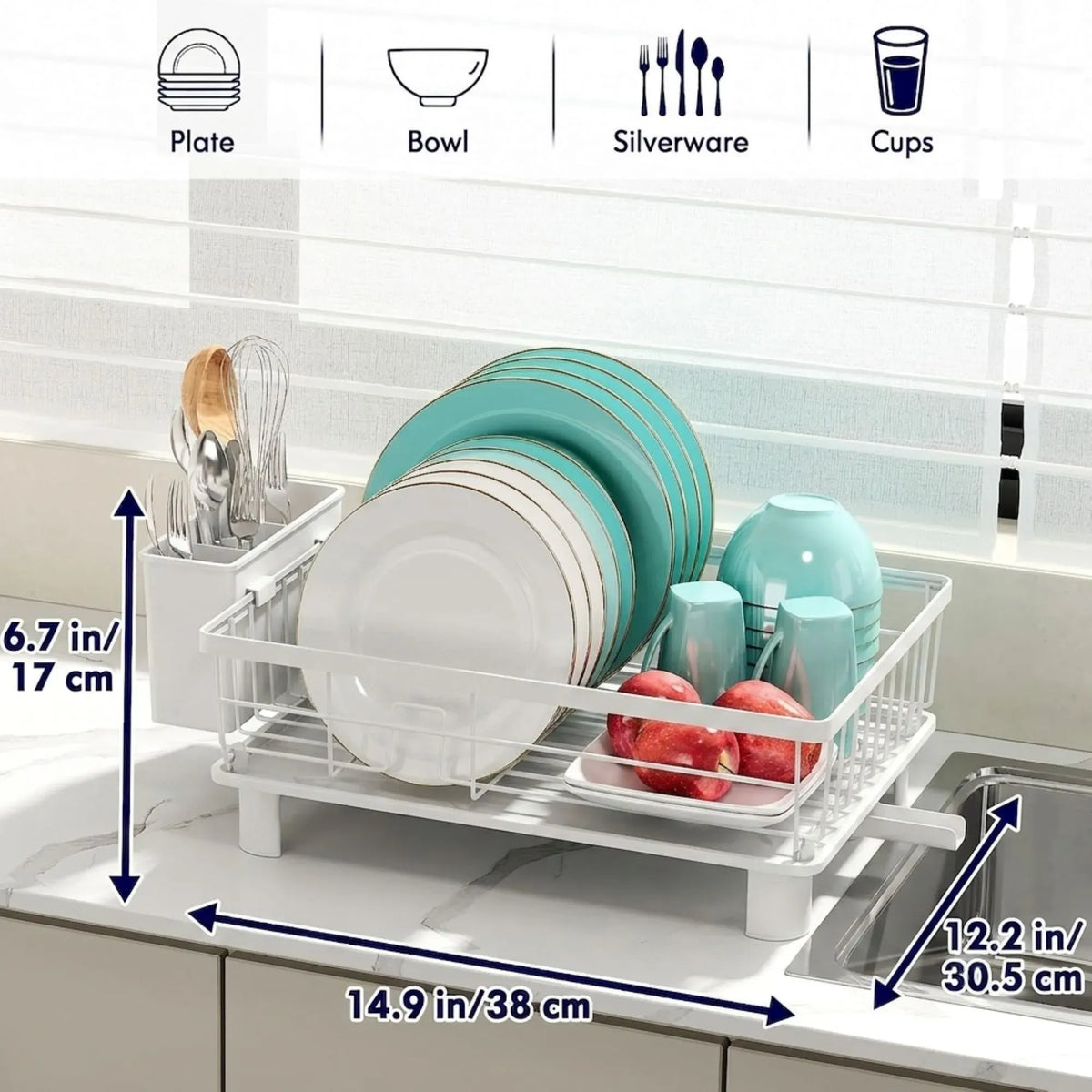CARLA HOME Dish Drying Rack with Drainboard & Utensil Holder for Kitchen (White)