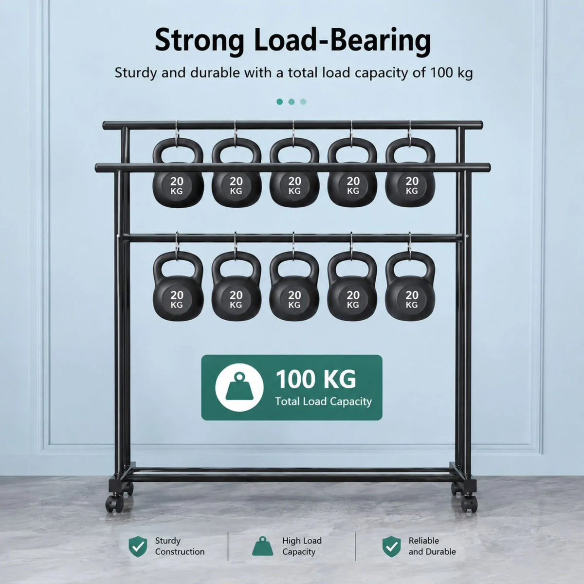 CARLA HOME Double Rod Clothes Rack with Wheels, Metal, Portable Wardrobe Rack