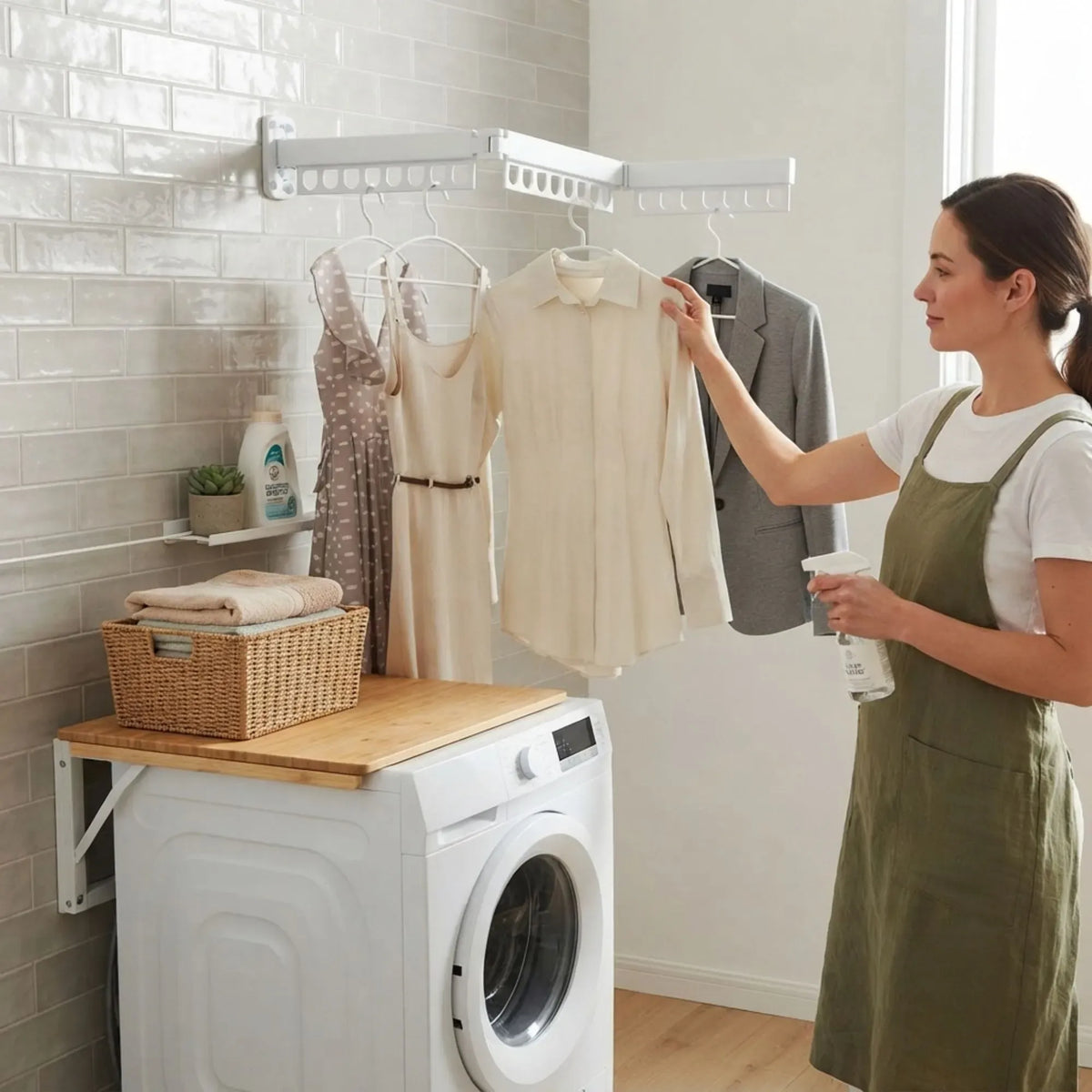 CARLA HOME 3-Fold Wall Mounted Clothes Drying Rack, Laundry Space Saver, White