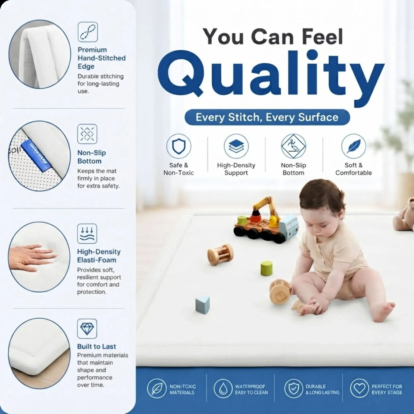 CARLA HOME Baby Play Mat 200x300cm, Thick Foam Crawling Mat, Infants, White