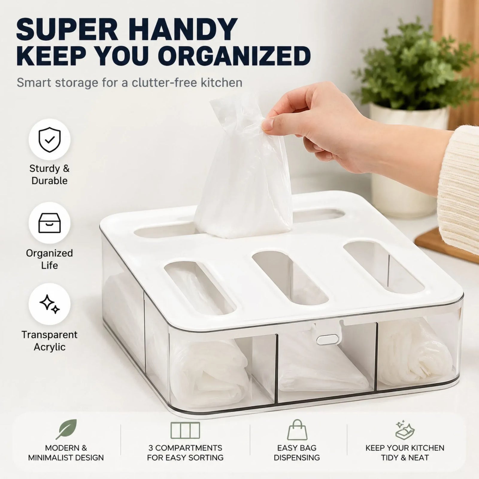 CARLA HOME Food Storage Bag Organiser, 4 Compartment Drawer Box, Kitchen Drawer