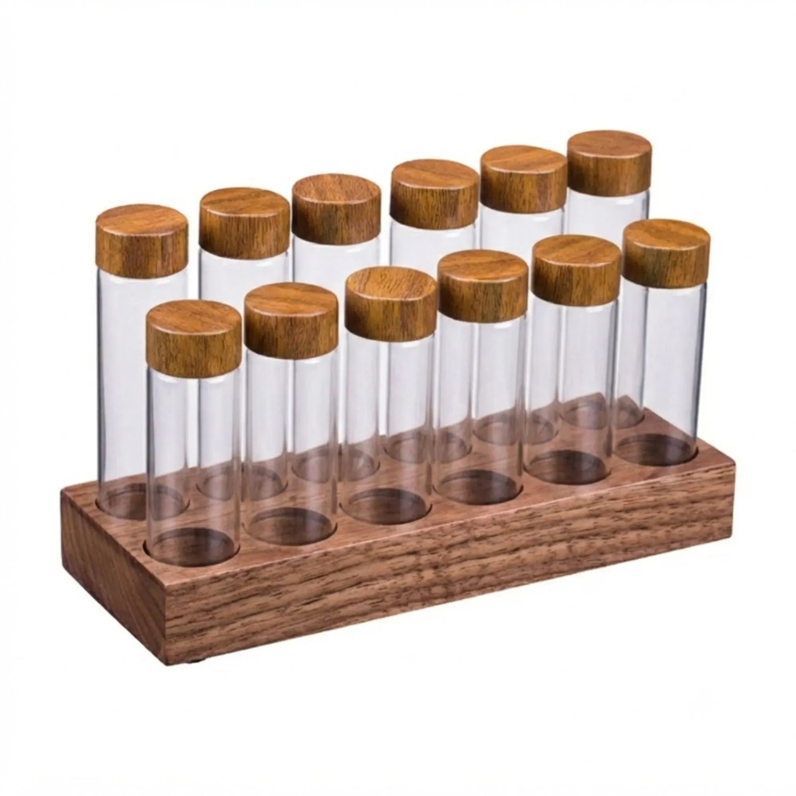 CARLA HOME Glass Coffee Bean Storage Tubes, 12 Pack Wooden Stand (60ml 20g)