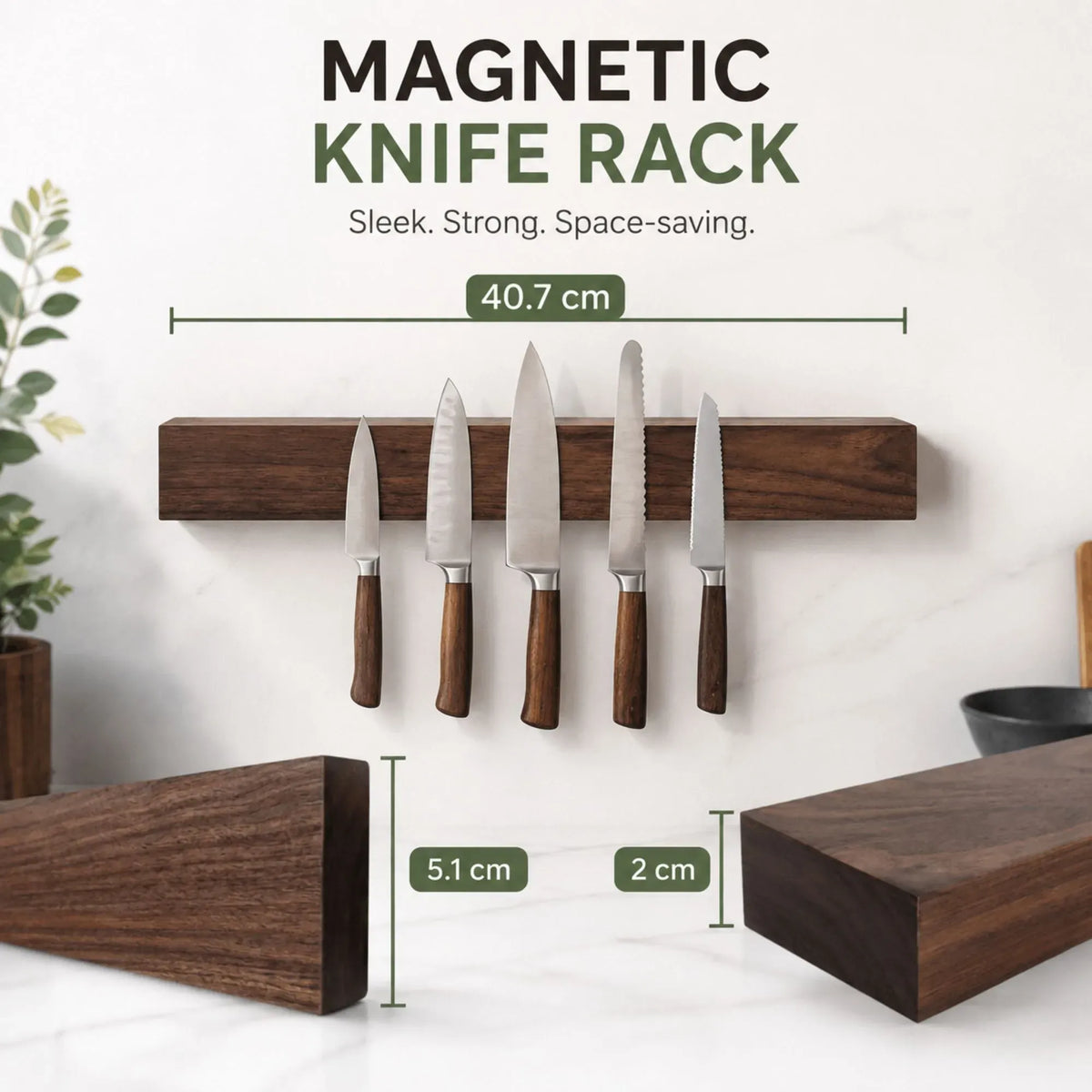 CARLA HOME Magnetic Knife Holder Wall Mounted, Wood Strip, Brown (40cm)
