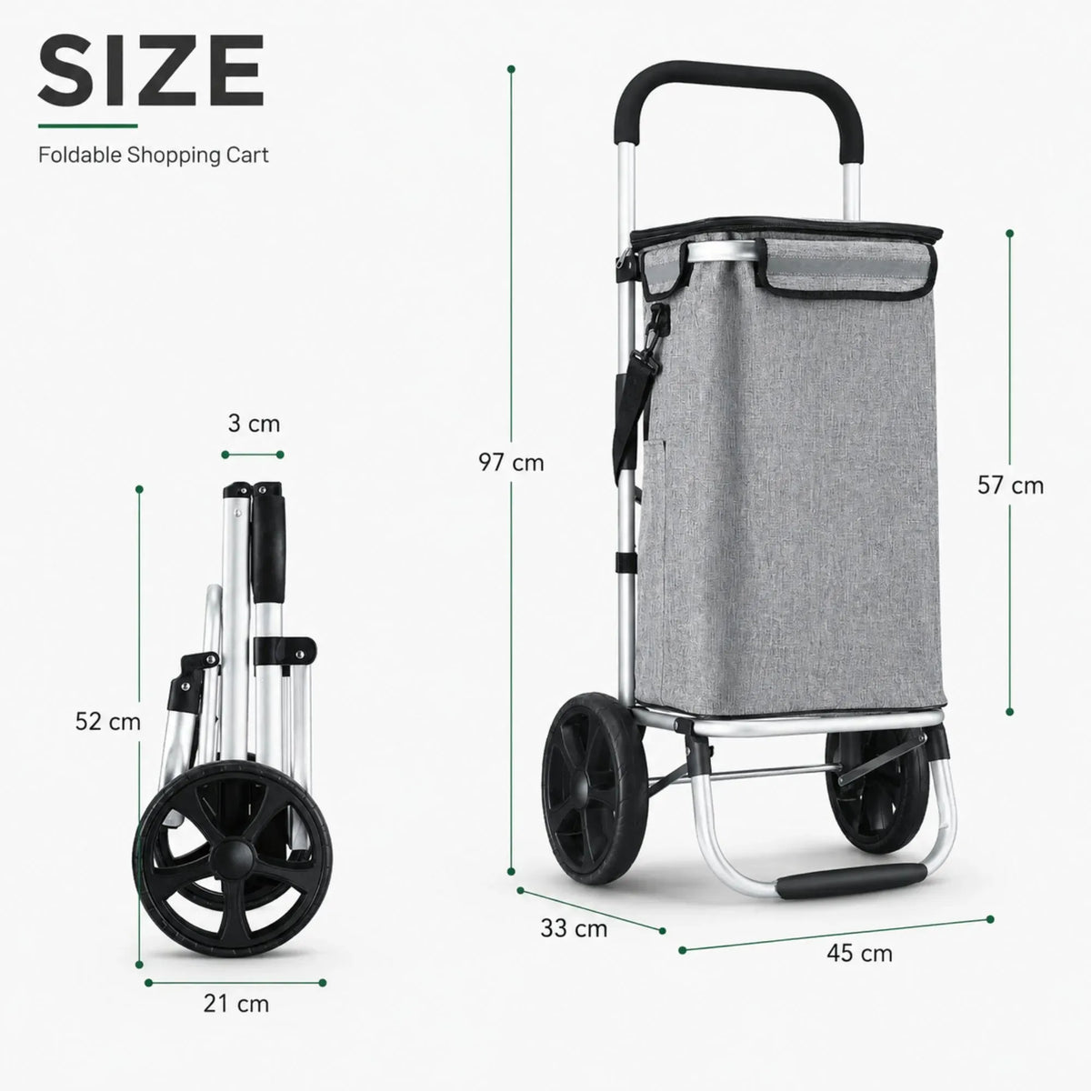 CARLA HOME Foldable Shopping Trolley, Aluminium Cart, 45L, Waterproof, Grey