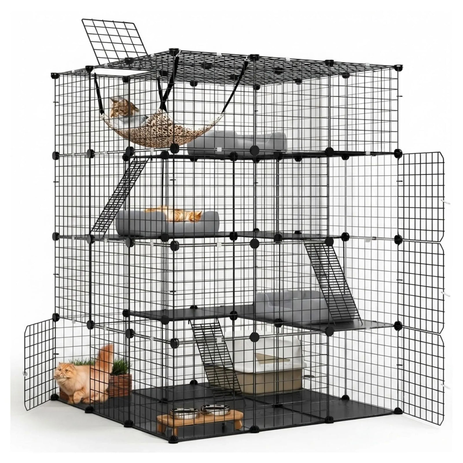 CARLA HOME Large Cat Cage Diy Enclosure, 4 Tier Pet Playpen Cat Kennel