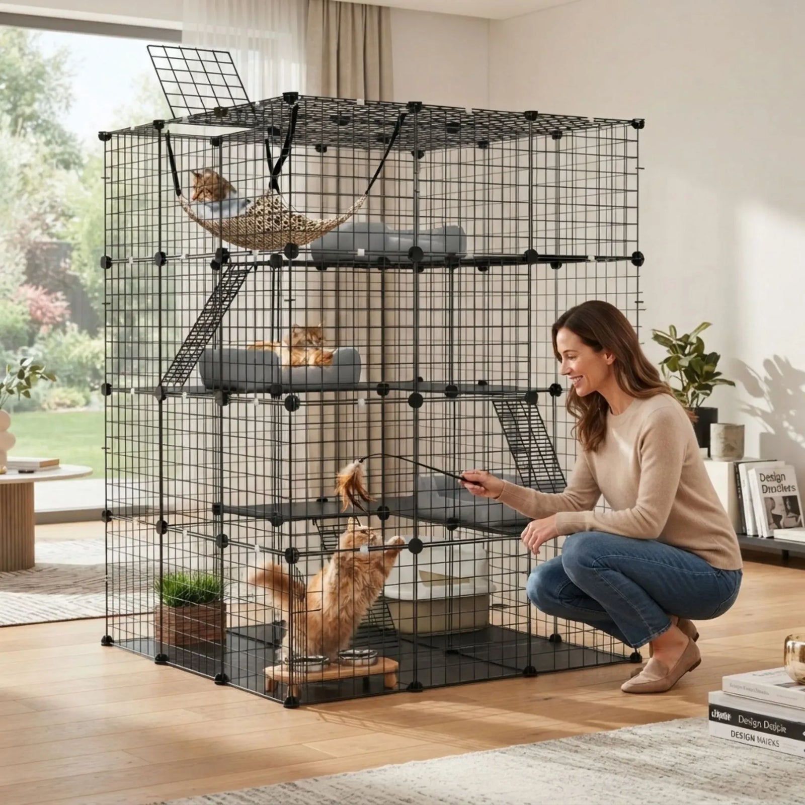 CARLA HOME Large Cat Cage Diy Enclosure, 4 Tier Pet Playpen Cat Kennel
