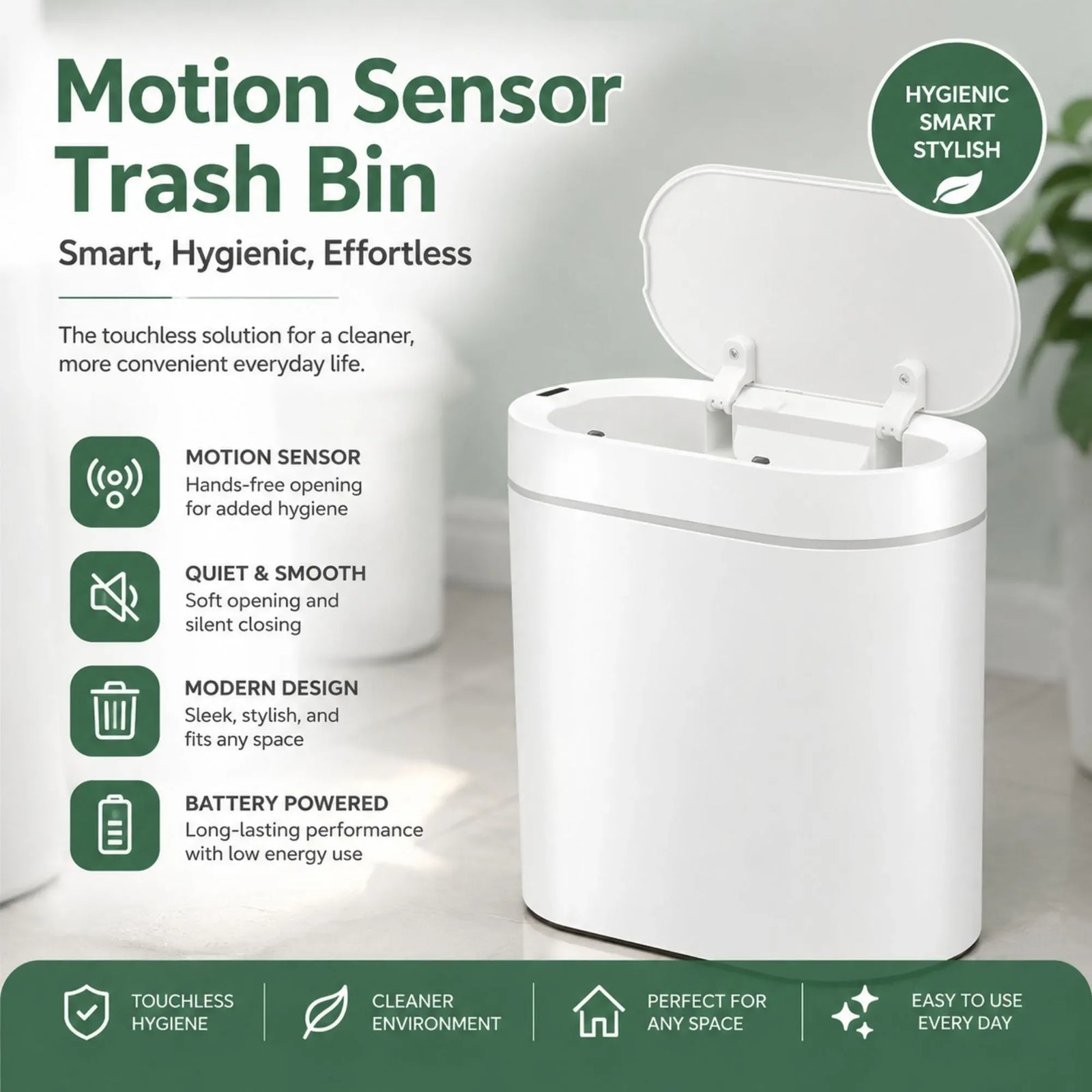 CARLA HOME 2-Pack Motion Sensor Trash Can - Touchless Bin - White - Smart Sensor Trash Can