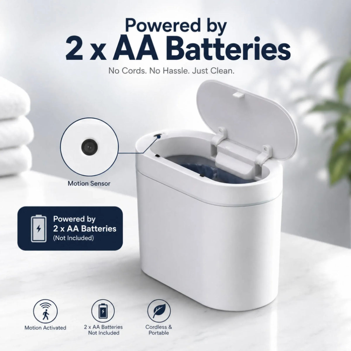 CARLA HOME 2-Pack Motion Sensor Trash Can - Touchless Bin - White - Smart Sensor Trash Can