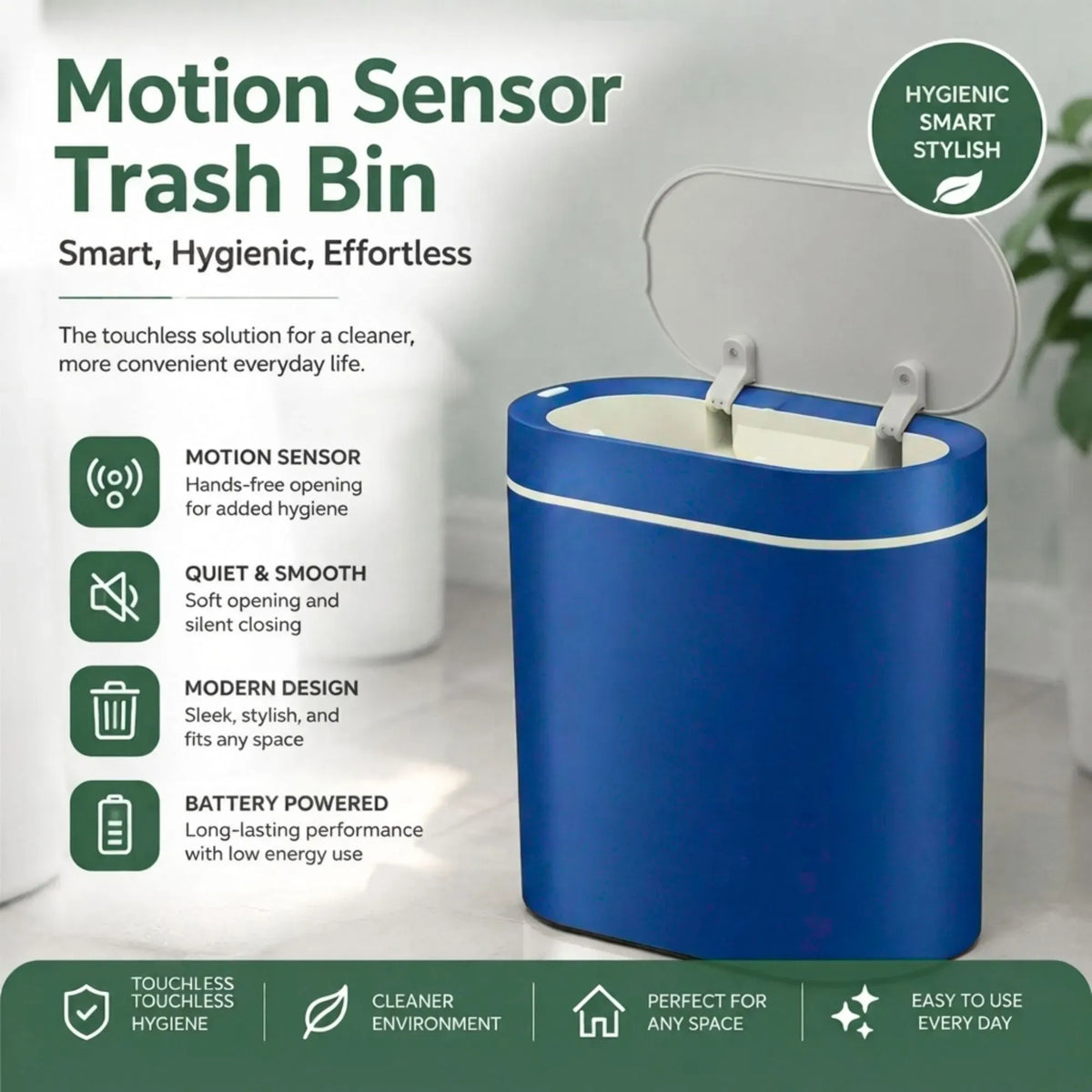 CARLA HOME 2-Pack Motion Sensor Trash Can - Touchless Bin - Blue - Smart Sensor Trash Can