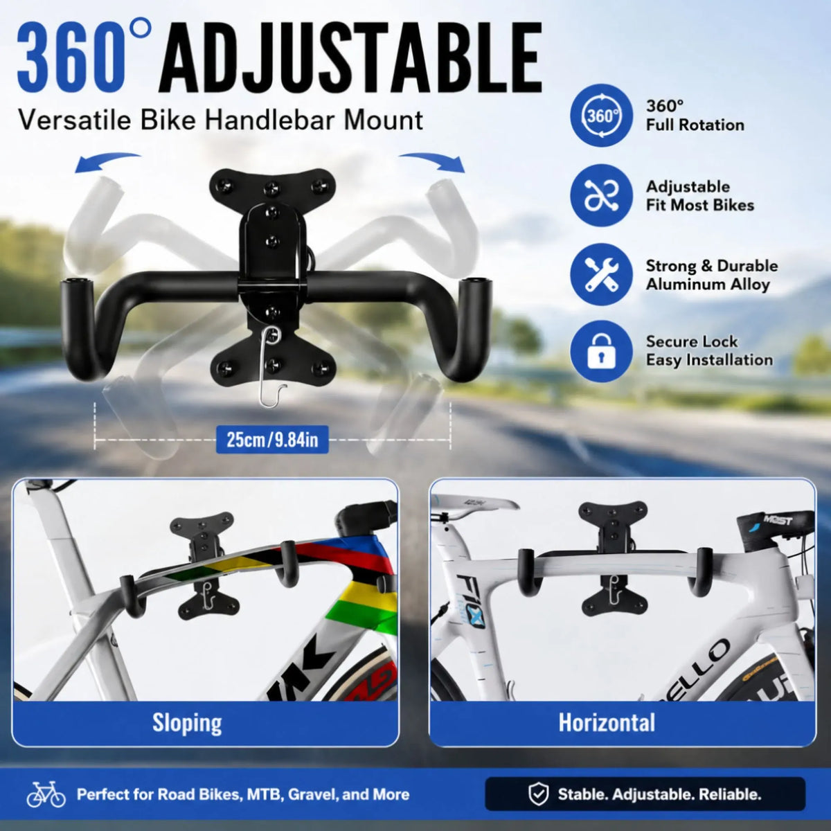CARLA HOME 2-Pack Bike Wall Mount Rack - Adjustable Hook - Black - Adjustable Fixed Bike
