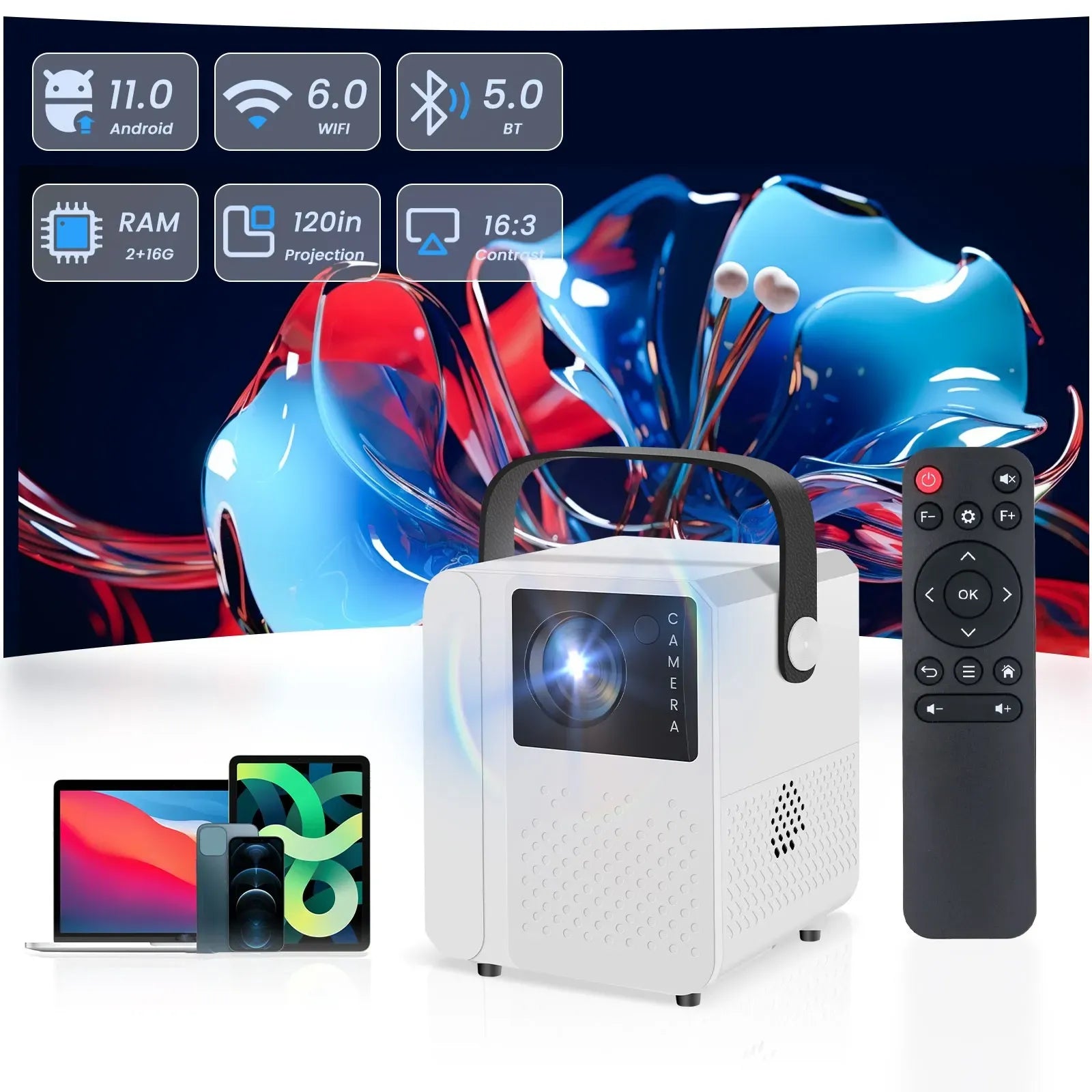 Smart LED Projector Mini Home Theater 1080P 7000 Lumens WiFi Bluetooth Android 11