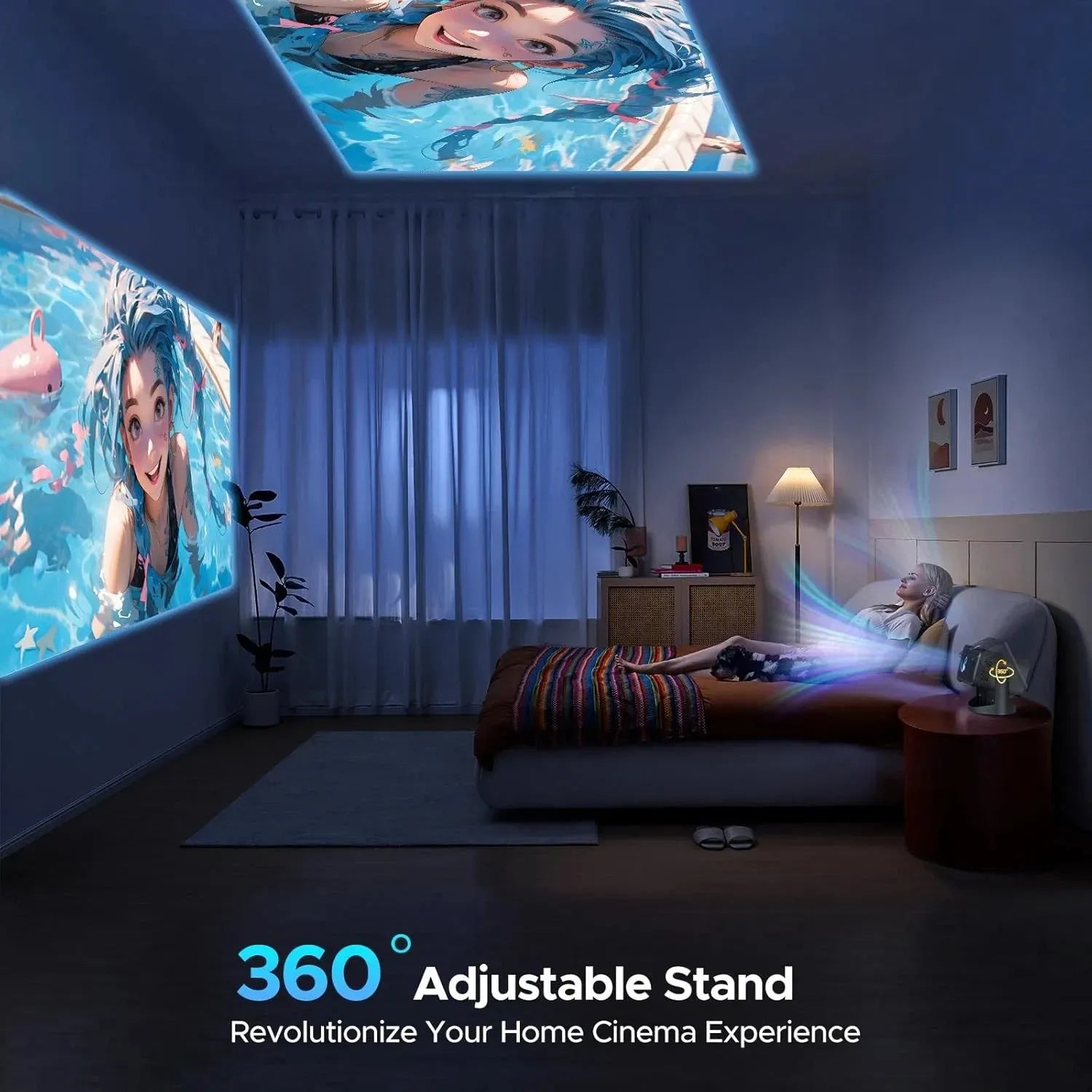 5G 4K Mini Projector Black with WiFi 6, Bluetooth, HDMI, USB, Android 11, 720P Resolution